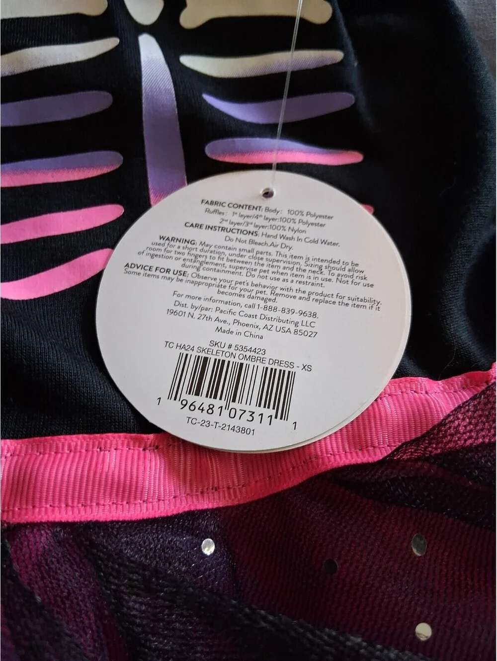 Dress For Girl Dog XS Halloween Tutu Glow In Dark Costume NWT Skeleton C2